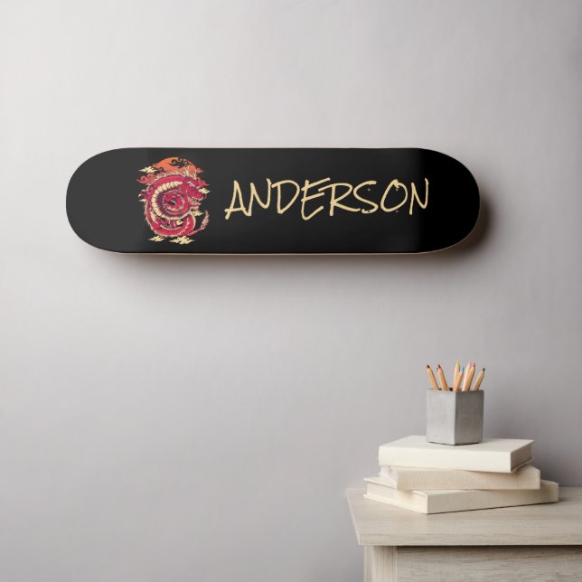 Personalised  Red Japan dragon skateboard (Wall Art (Horz))