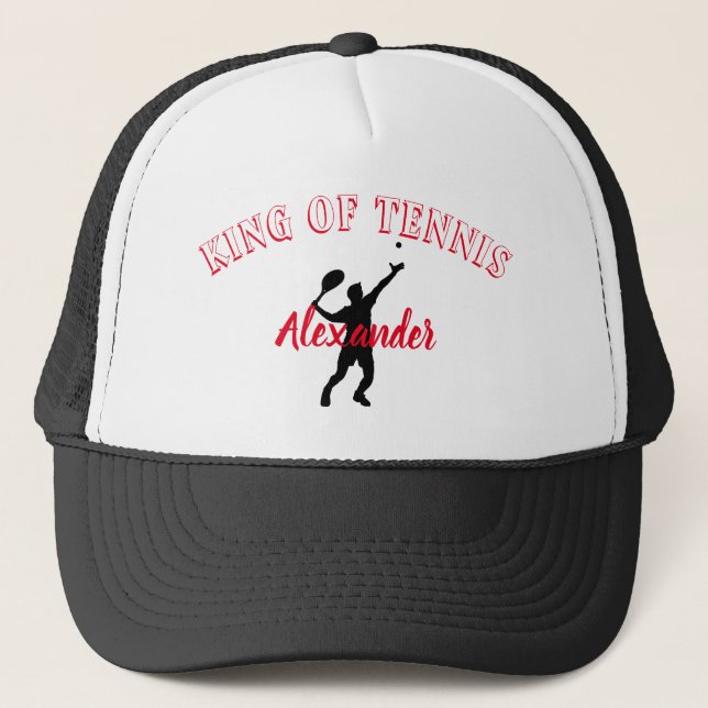 Personalised red King of tennis player Trucker Hat (Front)