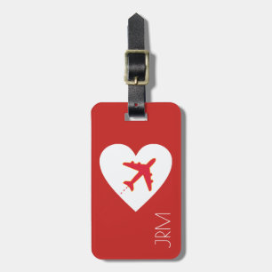 personalised red love aeroplane travel luggage tag
