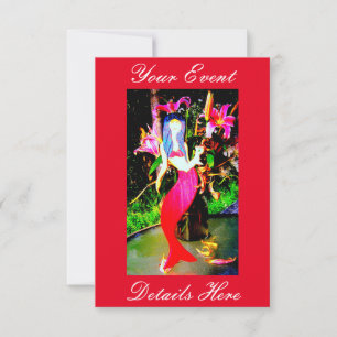 personalised red mermaid partying invitation