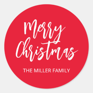 Personalised Red Merry Christmas Stickers
