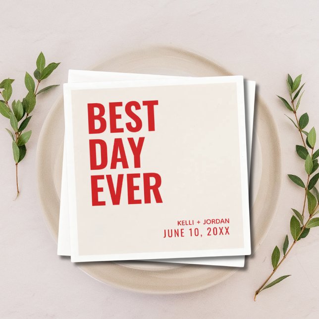 Personalised Red Modern Best Day Ever Wedding Napkin (Personalized Red Modern Best Day Ever Wedding Napkins
)