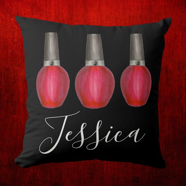 Personalised Red Nail Polish Bottle Beauty Fashion Cushion (Nail Polish Pillow)