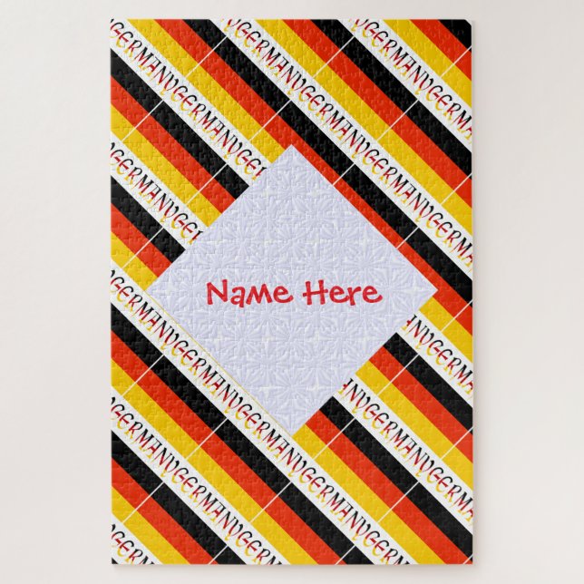 Personalised Red Name Germany Flag Tiled Jigsaw Puzzle (Vertical)