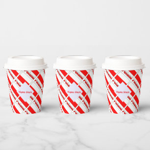 Personalised Red Name Poland Flag Tiled Party Paper Cups