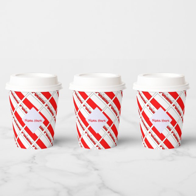 Personalised Red Name Poland Flag Tiled Party Paper Cups (Multi)