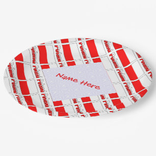 Personalised Red Name Poland Flag Tiled Party Paper Plate