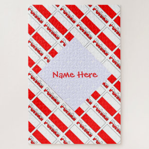 Personalised Red Name Polska Flag Tiled Jigsaw Puzzle
