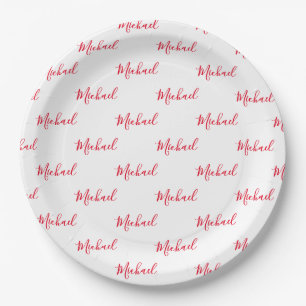 Personalised Red Name Script  Paper Plate