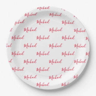 Personalised Red Name Script  Paper Plate