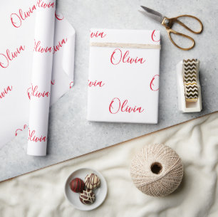 Personalised Red Name Script  Wrapping Paper