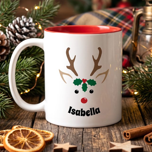 Personalised Red Nosed Reindeer - Christmas Coffee Mug (Creator Uploaded)
