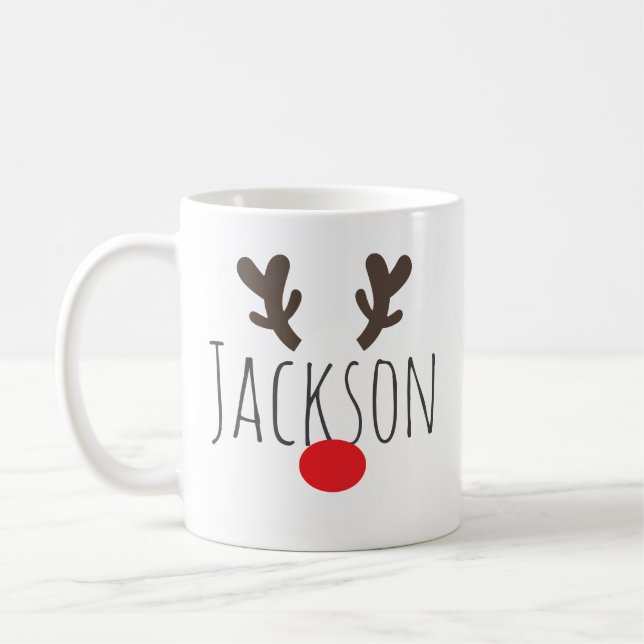 Personalised Red-Nosed Reindeer Mug (Left)
