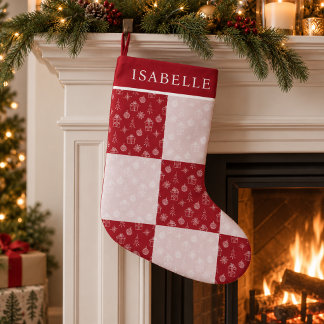 Personalised Red Patchwork Family Holiday Decor Small Christmas Stocking