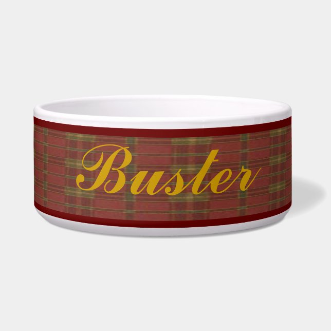 Personalised Red Plaid Pet Bowl (Front)