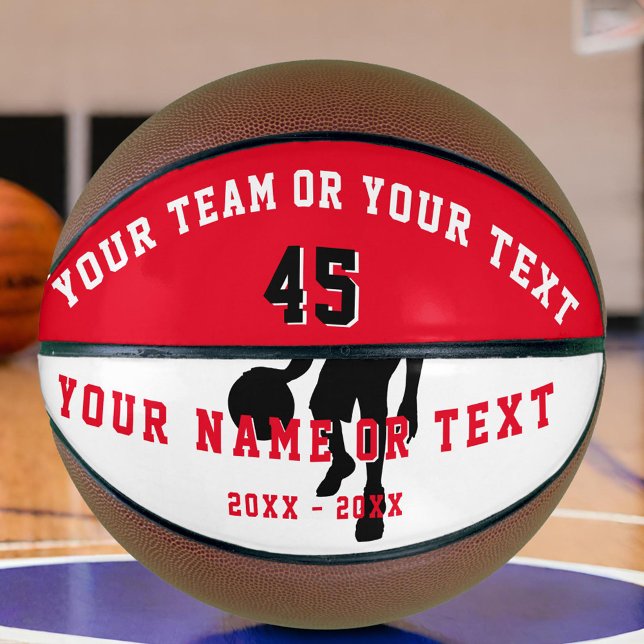 Personalised Red Player Silhouette Team Name Kids Basketball (Creator Uploaded)