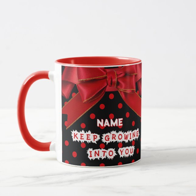 Personalised Red Polka Dot Motivational  Mug (Left)