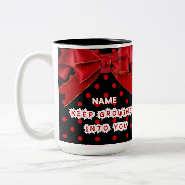 Personalised Red Polka Dot Motivational  Two-Tone Coffee Mug (Left)