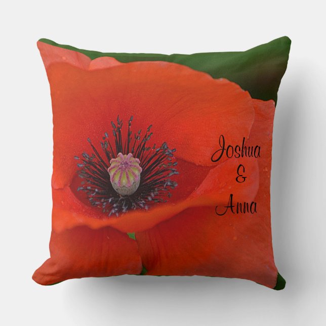 Personalised Red Poppy Cushion (Front)