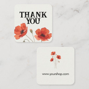 Personalised Red Poppy Floral Thank You  Square Business Card