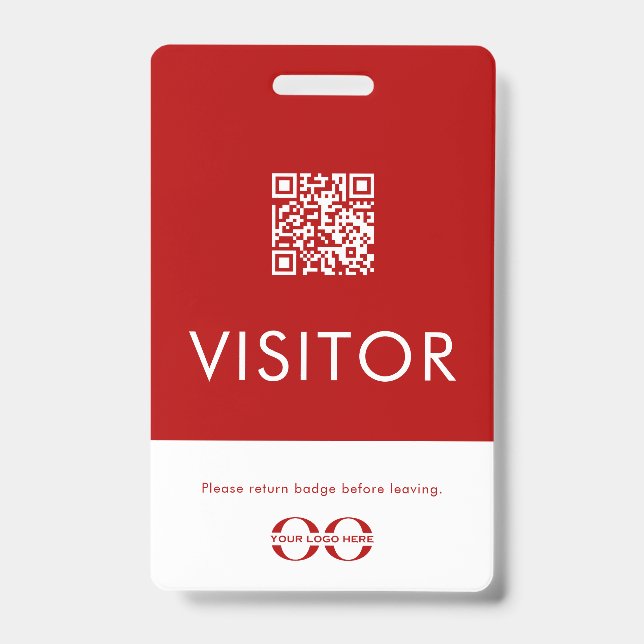 Personalised Red QR Code Visitor Badge with Logo ID Badge (Front)