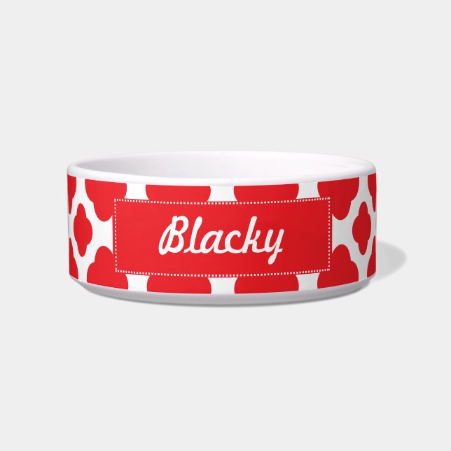 Personalised Red Quatrefoil Pattern Bowl (Front)