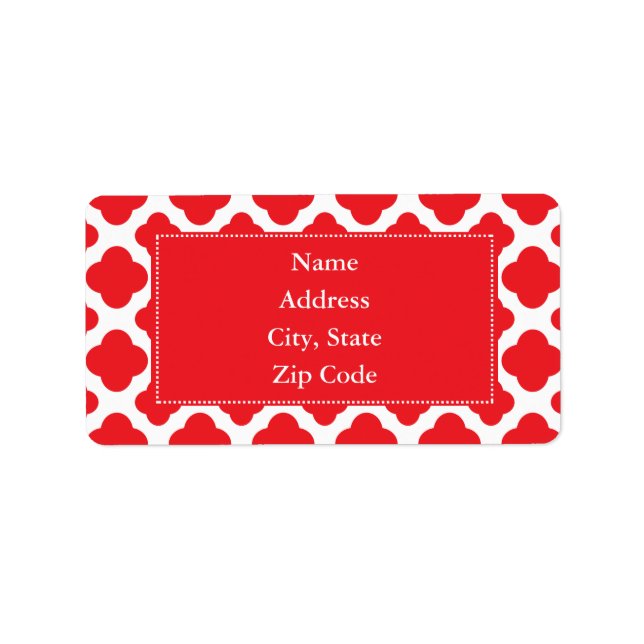 Personalised Red Quatrefoil Pattern Label (Front)