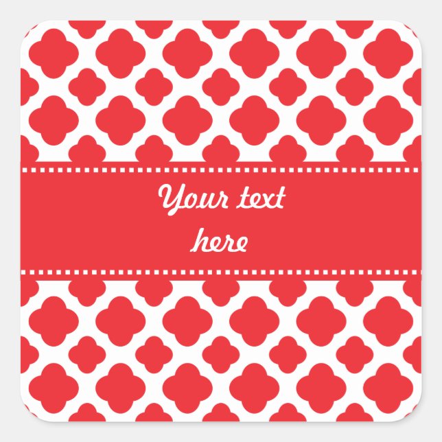 Personalised Red Quatrefoil Pattern Square Sticker (Front)