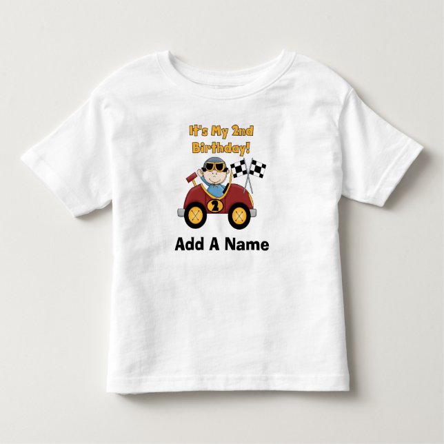 Personalised Red Race Car 2nd Birthday Tshirt (Front)