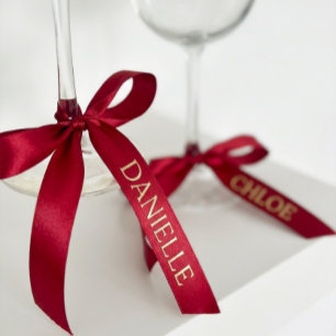 Personalised Red Ribbon with Gold Name Text Satin Ribbon