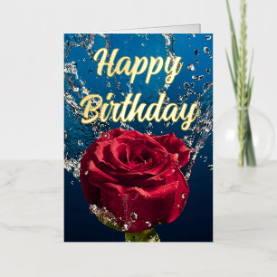 Personalised Red Rose Elegant Birthday Wish Foil Greeting Card