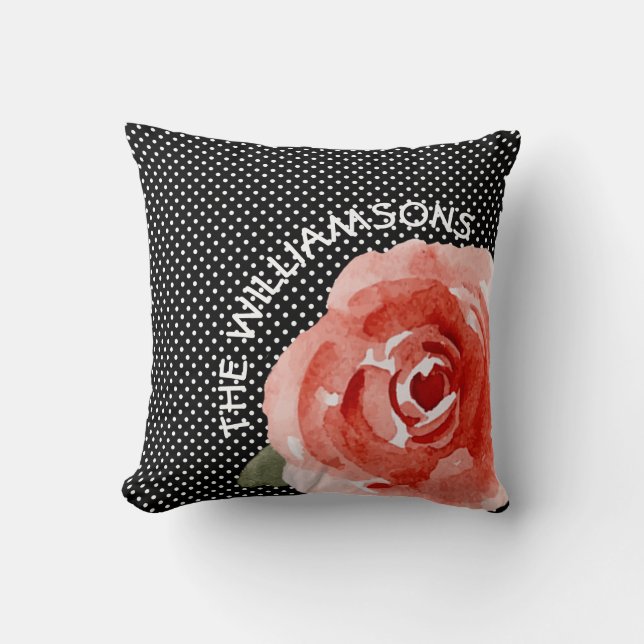 Personalised Red Rose on Black Cushion (Front)