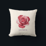 Personalised Red Rose Throw Pillow Elegant<br><div class="desc">Elegant and timeless, this personalised throw pillow features a large romantic red rose bloom on the front with your custom name, beautifully set against a warm cream background. The back is finished with a coordinating initial and delicate mini rose for a refined, boutique-inspired touch. This floral cushion blends classic romance...</div>