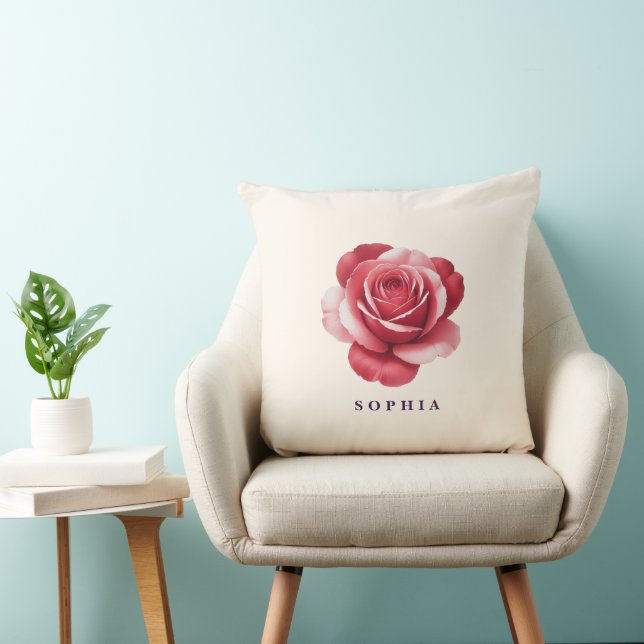 Personalised Red Rose Throw Pillow Elegant (Chair)