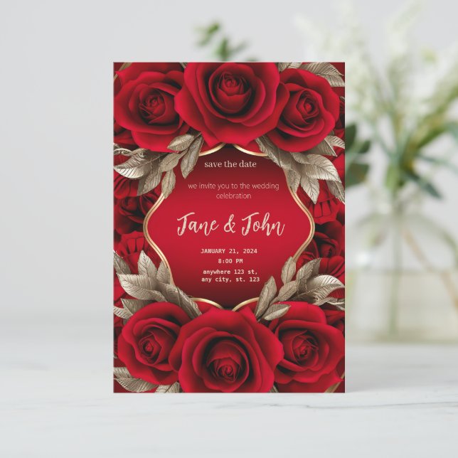 [Personalised] Red Rose Wedding Invitation (Standing Front)