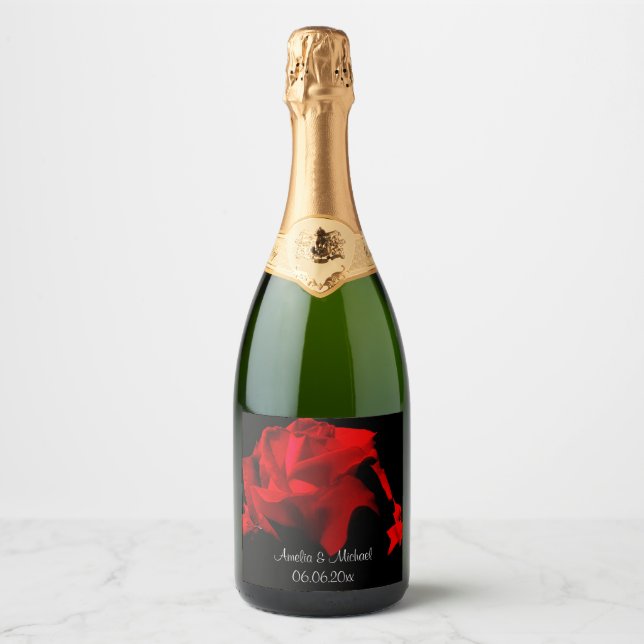 Personalised Red Rose Wedding Sparkling Wine Label (Front)