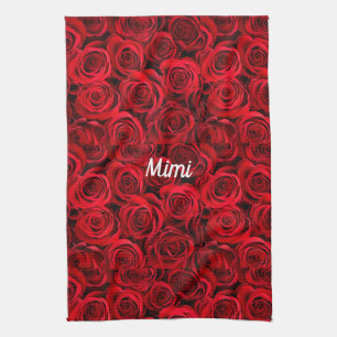 Personalised red roses All-Over Print Tea Towel
