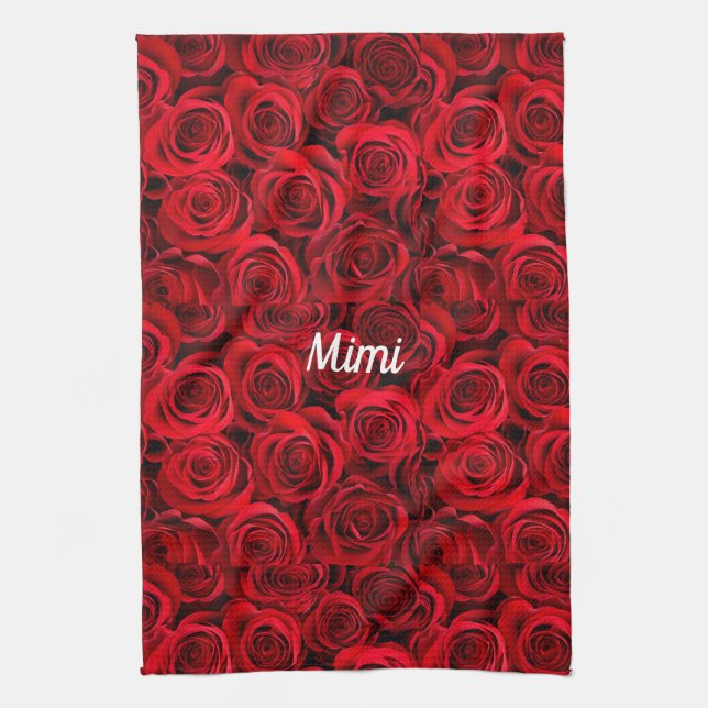 Personalised red roses All-Over Print Tea Towel (Vertical)