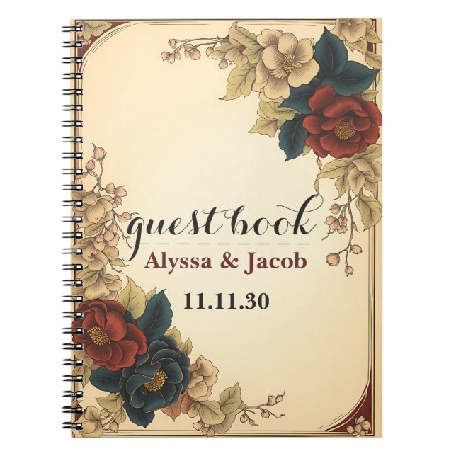 Personalised Red Roses Gold Frame Wedding Notebook (Front)