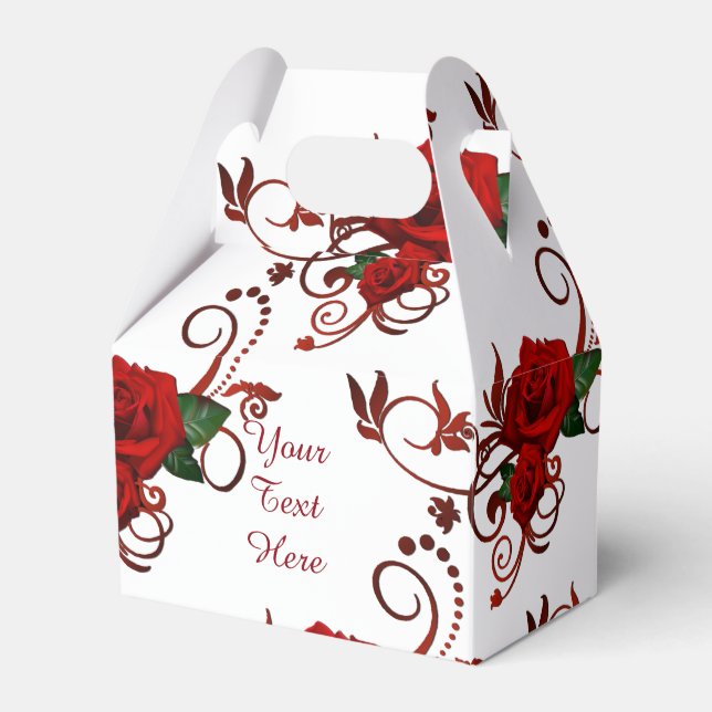 Personalised Red Roses Pattern Favour Box (Front Side)