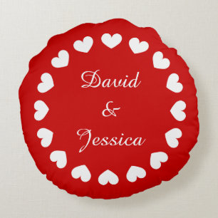 Personalised red round heart pillow for newly weds