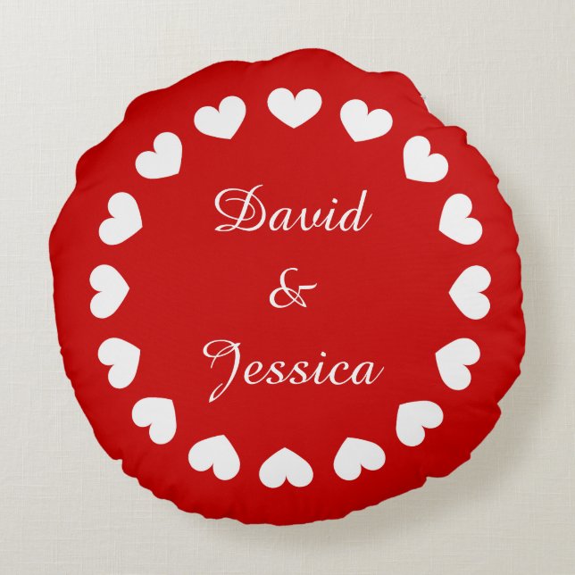 Personalised red round heart pillow for newly weds (Back)