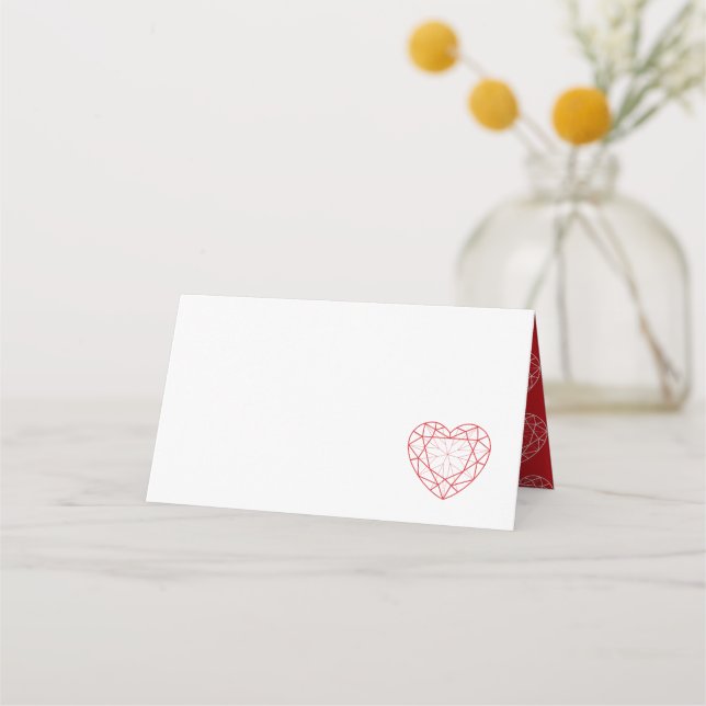 Personalised red ruby heart place guest card (Front)