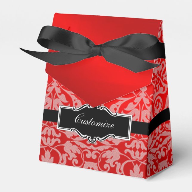 Personalised Red Satin Damask Tent Favour Box 2 (Front Side)