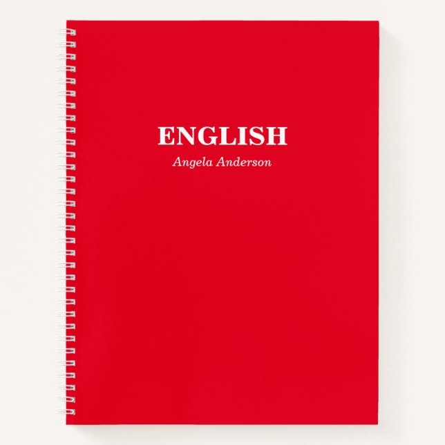 Personalised Red School Subject Spiral Notebook (Front)
