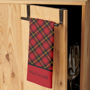 Personalised Red Scottish Plaid Red  Tea Towel