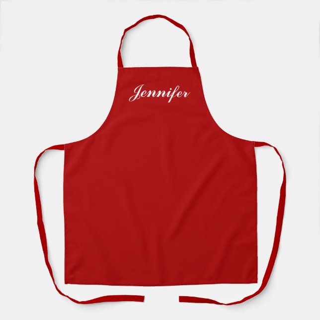 Personalised Red Script Name Womens Kitchen Apron (Front)