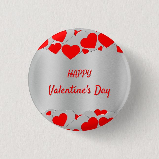  Personalised Red Silver Hearts Pattern on silver 3 Cm Round Badge (Front)