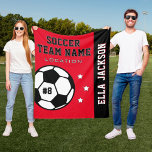 Personalised Red Soccer Player Name Fleece Blanket<br><div class="desc">Personalised soccer themed fleece blanket for soccer players when they're not scoring goals on the field, and for their parents to support their kids and stay warm at chilly games! Makes a unique team gift for travel tournaments. Design features a soccer ball customised with the player's uniform number, custom text...</div>