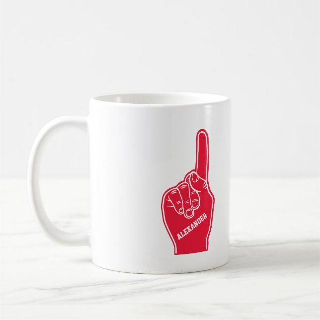 Personalised Red Sports Foam Finger Coffee Mug (Left)